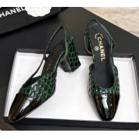Pretty Style Chanel Crocodile Pattern Calfskin & Patent Leather Slingbacks Pump 6.5cm Heel CH072728 Green 2026