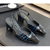 Sophisticated Chanel Crocodile Pattern Calfskin & Patent Leather Slingbacks Pump 6.5cm Heel CH072730 Blue 2026