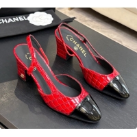 Hot Style Chanel Crocodile Pattern Calfskin & Patent Leather Slingbacks Pump 6.5cm Heel CH072731 Red 2026