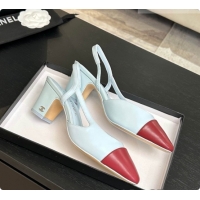 Stylish Chanel Lambskin Slingbacks Pump 6.5cm Heel CH072738 Light Blue/Burgundy 2026