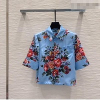 Buy Discount Dolce & Gabbana Printed Silk Short Shirt DG042302 Blue 2026