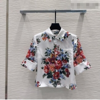 Best Product Dolce & Gabbana Printed Silk Short Shirt DG042302 White 2026