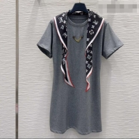Luxury Cheap Louis Vuitton Cotton Dress with Scarf LV42110 Grey 2026
