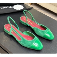 Buy Discount Chanel Suede & Patent Leather Slingbacks Flat CH072746 Green 2026