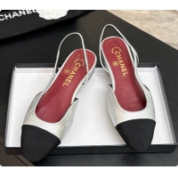 Top Design Chanel Silver Leather Slingbacks Flat CH072751 2026