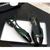 Good Looking Chanel Crocodile Pattern Calfskin & Patent Leather Slingbacks Flat CH072753 Green 2026