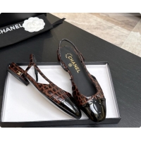 Unique Style Chanel Crocodile Pattern Calfskin & Patent Leather Slingbacks Flat CH072754 Dark Brown 2026