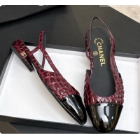 Shop Duplicate Chanel Crocodile Pattern Calfskin & Patent Leather Slingbacks Flat CH072755 Burgundy 2026