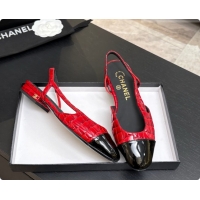 1:1 aaaaa Chanel Crocodile Pattern Calfskin & Patent Leather Slingbacks Flat CH072756 Red 2026