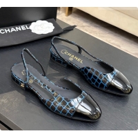 1:1 Chanel Crocodile Pattern Calfskin & Patent Leather Slingbacks Flat CH072757 Blue 2026