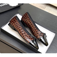 Purchase Chanel Crocodile Pattern Calfskin & Patent Leather Ballet Flat G02819 Dark Brown 2026