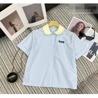 Top Design Miu Miu Cotton Shirt MM032304 Light Blue 2026