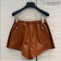 Good Product Miu Miu Lambskin Leather Shorts MM032309 Brown 2026