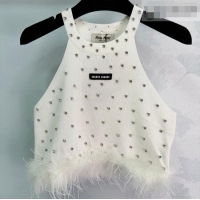 ​Grade Quality Miu Miu Vest with Strass and Feather MM032311 White 2026