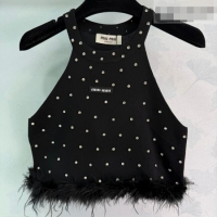 Grade Quality Miu Miu Vest with Strass and Feather MM032311 Black 2026
