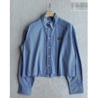 Best Quality Miu Miu Cotton Plaid Shirt MM032313 Light Blue 2026