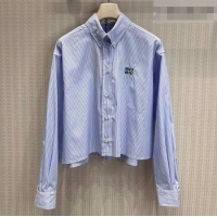 Promotional Miu Miu Cotton Striped Shirt MM032313 Light Blue 2026