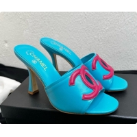 Good Product Chanel Lambskin Mules Sandals with 9cm Heel CH072790 Blue 2026