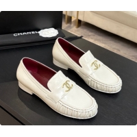 Perfect Chanel Shiny Lambskin Mocassins Loafers G47396 White 2026