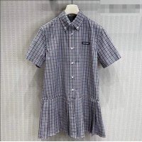 Inexpensive Miu Miu Cotton Plaid Dress MM032543 Brown/Blue 2026