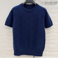 Shop Promotional Miu Miu Knit Short-sleeved Sweater M041407 Deep Blue 2026