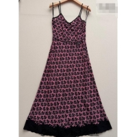 Best Price Miu Miu Printed Silk Dress with Lace Trim MM042109 Pink 2026