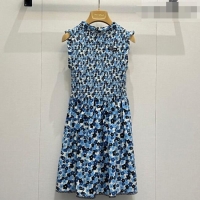Top Grade Discount Miu Miu Printed Silk Dress MM042002 Blue 2026