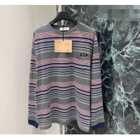 Luxury Cheap Miu Miu Cotton Striped T-Shirt 0421 Grey/Pink 2026