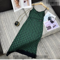 New Cheap Miu Miu Printed Long Dress with Lace Trim 0421 Green 2026