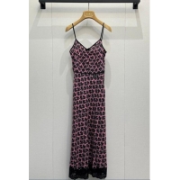 Reasonable Price Miu Miu Printed Silk Long Dress with Lace Trim 0421 Pink 2026