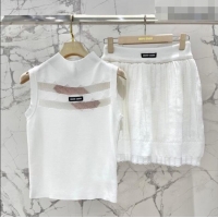 Grade Quality Miu Miu Wool Knit Vest and Skirt Set 0420 White 2026