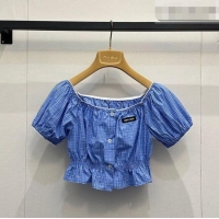 Luxury Cheap Miu Miu Cotton Plaid Short Shirt MM042010 Blue 2026