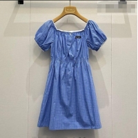 Best Price Miu Miu Cotton Plaid Short Dress MM042010 Blue 2026