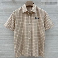 ​Grade Cheapest Miu Miu Cotton Plaid Shirt MM042111 Beige 2026