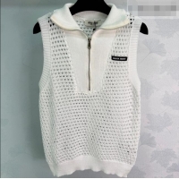 Sophisticated Discount Miu Miu Knit Zip Vest MM042116 White 2026