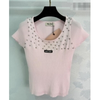 Best Price Miu Miu Knit Shirt with Strass MM042112 Pink 2026