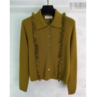 Top Design Miu Miu Wool Cardigan with Ruffles MM042209 Green 2026