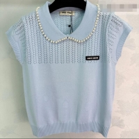 Buy Cheap Miu Miu Polo Shirt with Pearls MM042211 Blue 2026