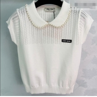 Low Cost Miu Miu Polo Shirt with Pearls MM042211 White 2026