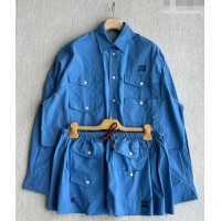 Fashion Discount Miu Miu Cotton Shirt and Mini Skirt Set MM042226 Blue 2026