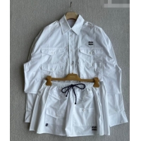 Cheapest Miu Miu Cotton Shirt and Mini Skirt Set MM042226 White 2026