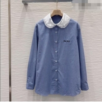 Buy Best Price Miu Miu Plaid Cotton Shirt MM042223 Blue 2026