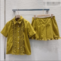 Good Product Miu Miu Ruffled Cotton Shirt and Mini Skirt Set MM042302 Green 2026