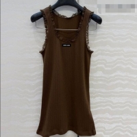 Big Discount Miu Miu Cotton Knit Vest with Lace Trim MM042323 Brown 2026