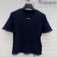 Good Product Miu Miu Cotton Knit Top with Lace Trim MM042323 Blue 2026
