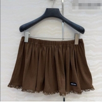 Stylish Discount Miu Miu Cotton Knit Mini Skirt with Lace Trim MM042323 Brown 2026