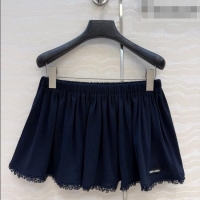 Good Taste Miu Miu Cotton Knit Mini Skirt with Lace Trim MM042323 Blue 2026