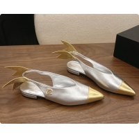 Luxury Discount Chanel Metallic Leather Slingbacks Flat CH072867 Silver 2026