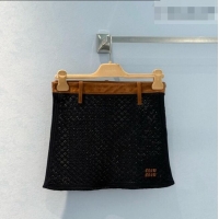 Promotional Miu Miu Cotton Crochet and Suede Miniskirt M081437 Black/Brown 2026
