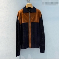 Top Quality Miu Miu Cotton Crochet and Suede Jacket M081438 Black/Brown 2026